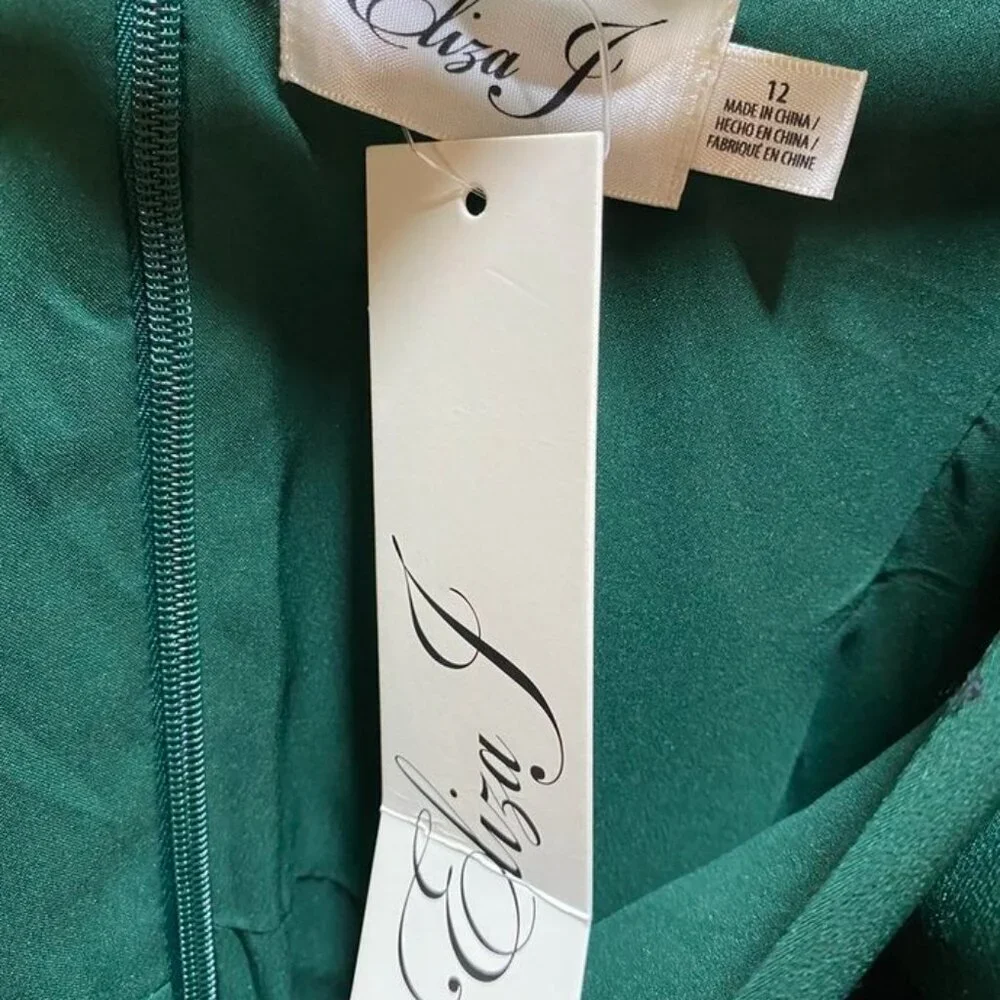 Eliza J Sleeveless Ruffle Front Floor Length Gown Hunter Green 12 - Picture 4 of 16